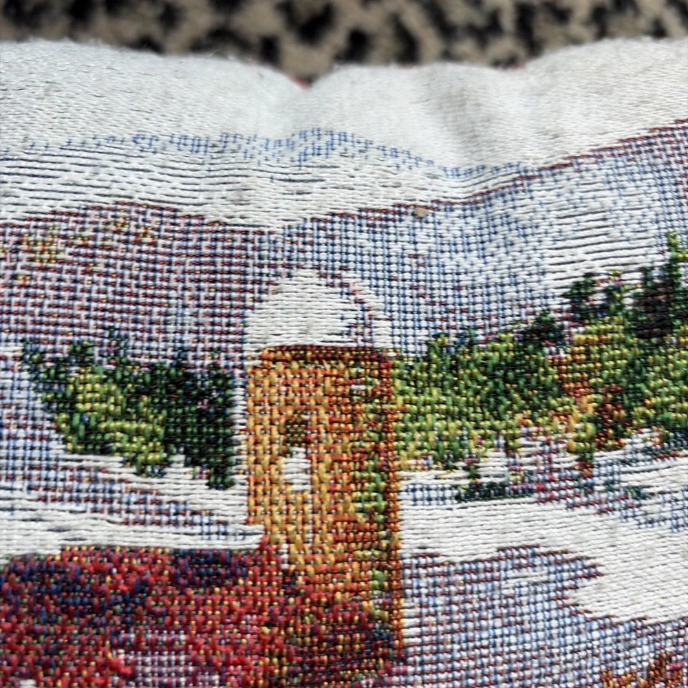 Christmas Pillow‎ Tapestry Red Pickup Truck Snow Farmhouse Winter Cottage 15x15